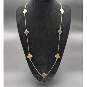 Isis Creative Gold Tone Cross Necklace Earrings Set Long Chain Designed New York